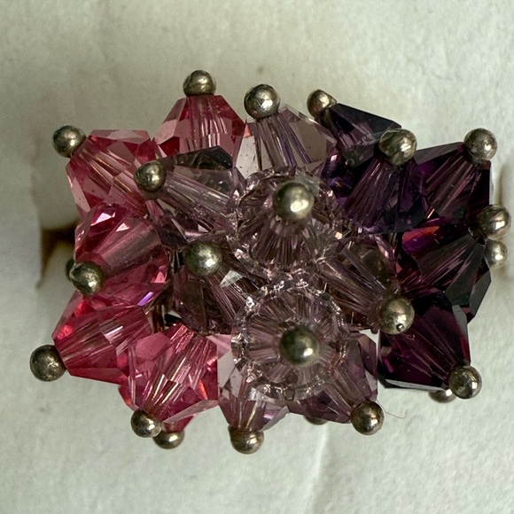 Vibrant Cha Cha Cluster Sterling Silver Pink , Lavender and Purple Crystal Ring - Picture 12 of 13